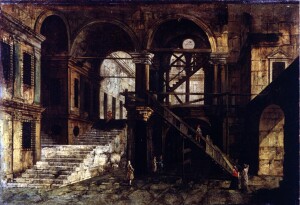 Michele Marieschi - Cortile di palazzo con scale